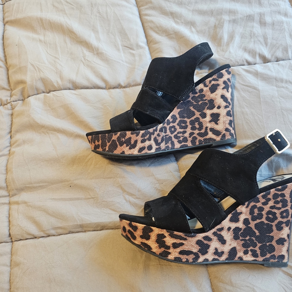 Fergalicious Black and Animal Print Wedges